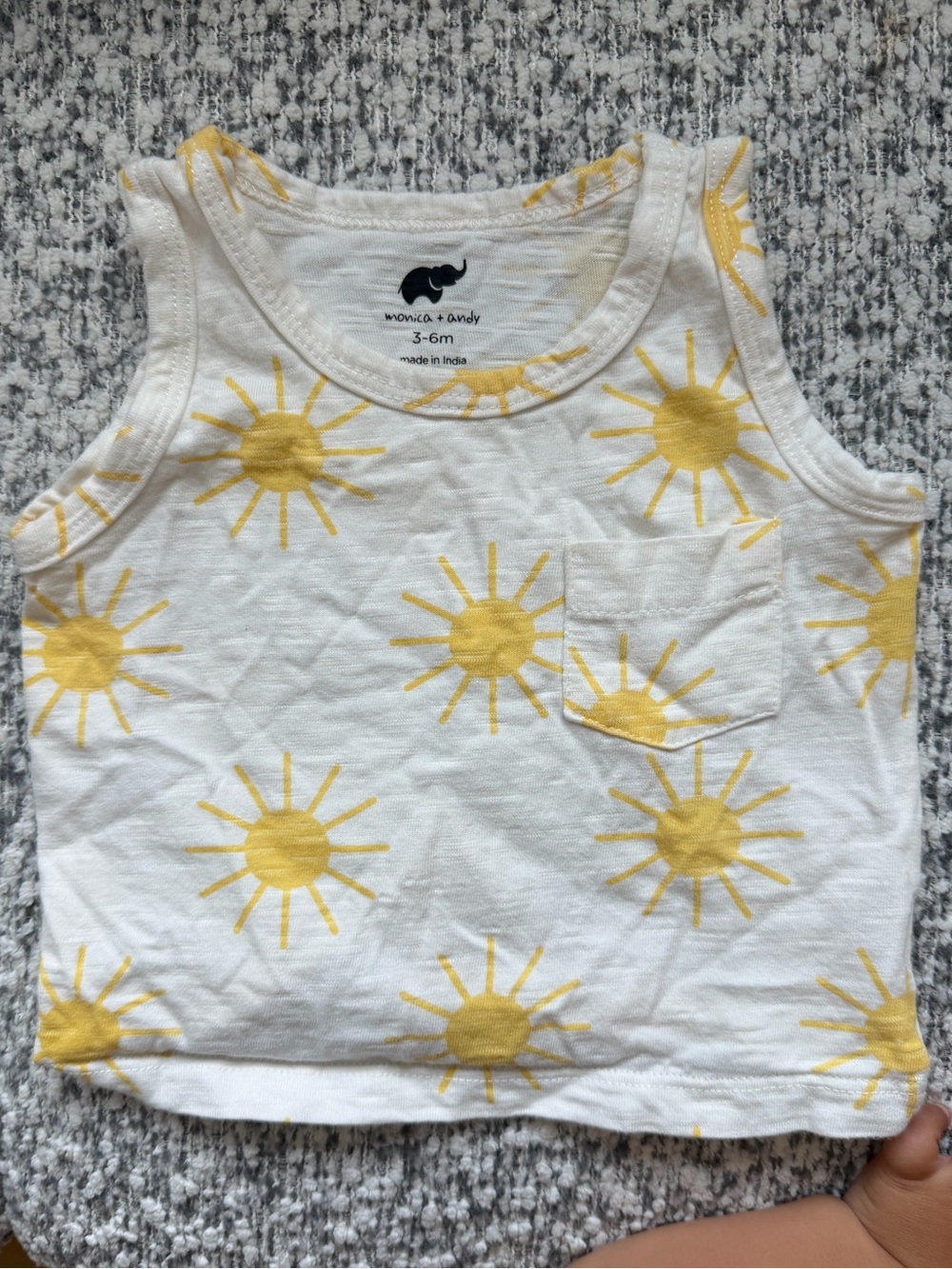 monica + andy White & Yellow Sun Pocket Tank for Kids organic cotton 3-6 months